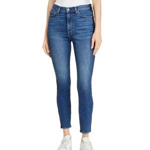 7 For All Mankind Ankle High Waist Skinny Jeans Denim Leather Sz 23  NEW w/ TAGS